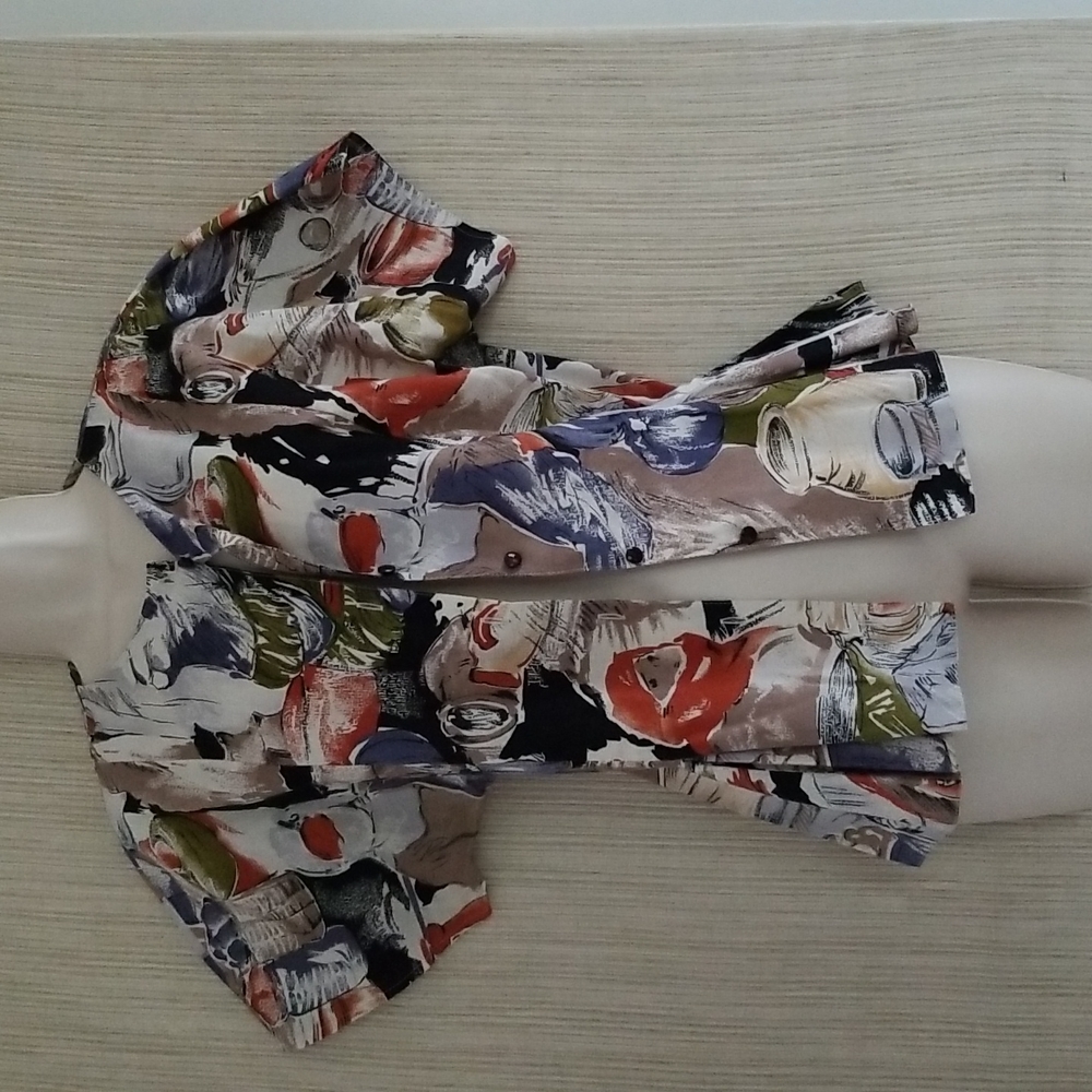 Italian print short sleeve cotton linen blouse size M